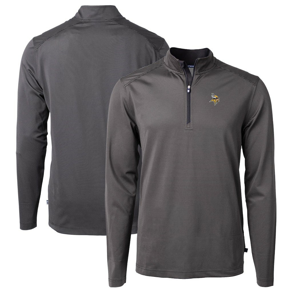 Cutter & Buck Virtue Eco Pique Micro Stripe Recycled Quarter-Zip Pullover Top - Minnesota Vikings