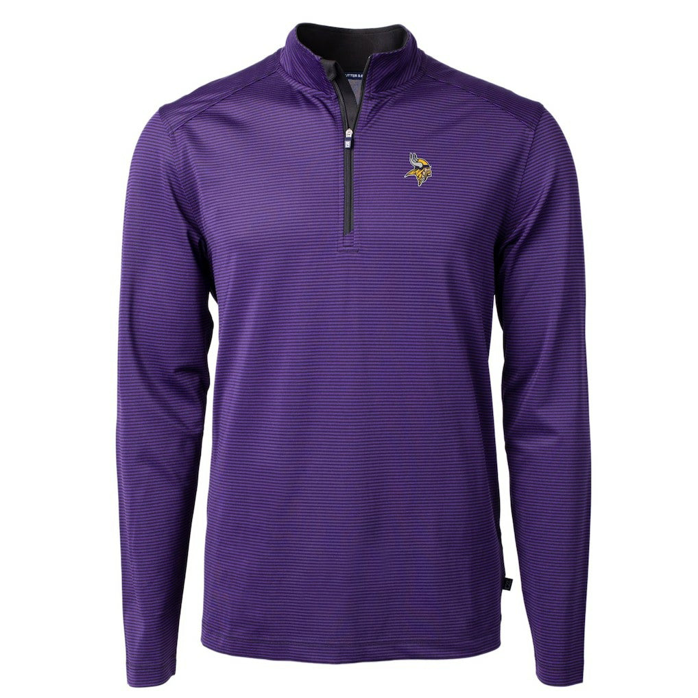 Cutter & Buck Virtue Eco Pique Micro Stripe Recycled Quarter-Zip Pullover Top - Minnesota Vikings