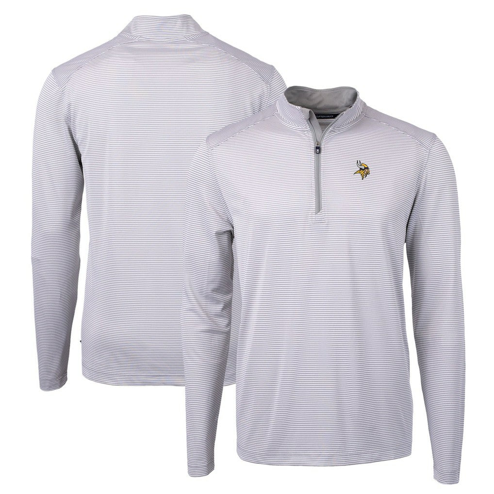 Cutter & Buck Virtue Eco Pique Micro Stripe Recycled Quarter-Zip Pullover Top - Minnesota Vikings