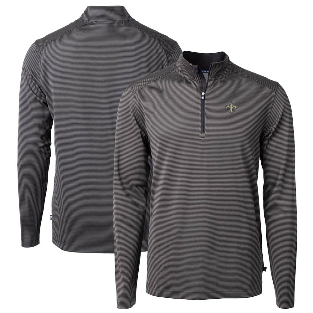 Cutter & Buck Virtue Eco Pique Micro Stripe Recycled Quarter-Zip Pullover Top - New Orleans Saints