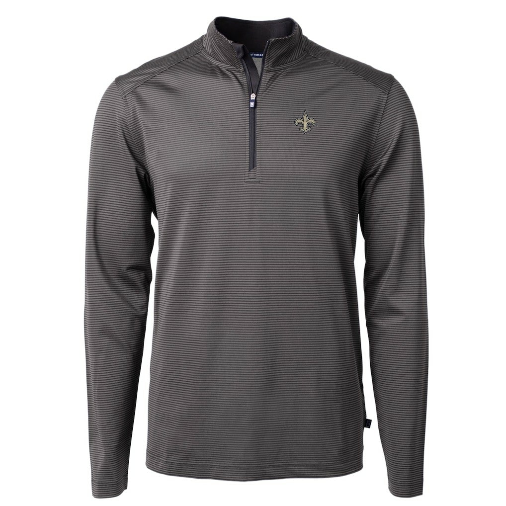 Cutter & Buck Virtue Eco Pique Micro Stripe Recycled Quarter-Zip Pullover Top - New Orleans Saints