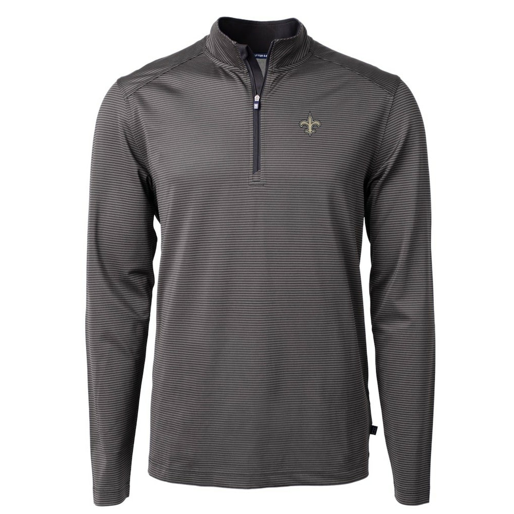 Cutter & Buck Virtue Eco Pique Micro Stripe Recycled Quarter-Zip Pullover Top - New Orleans Saints