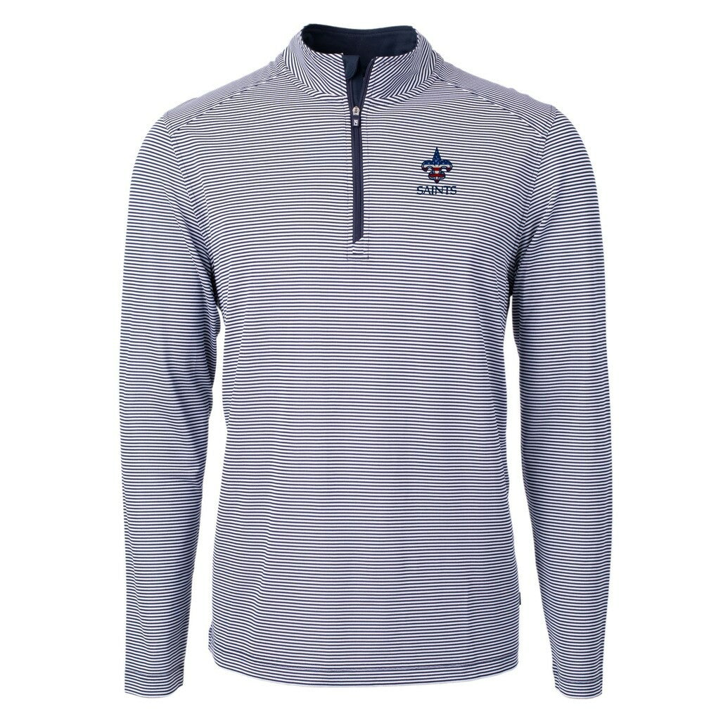 Cutter & Buck Virtue Eco Pique Micro Stripe Recycled Quarter-Zip Pullover Top - New Orleans Saints
