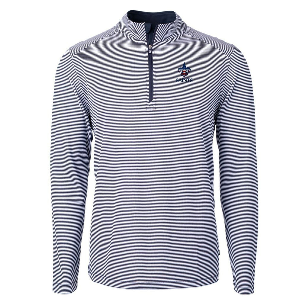 Cutter & Buck Virtue Eco Pique Micro Stripe Recycled Quarter-Zip Pullover Top - New Orleans Saints