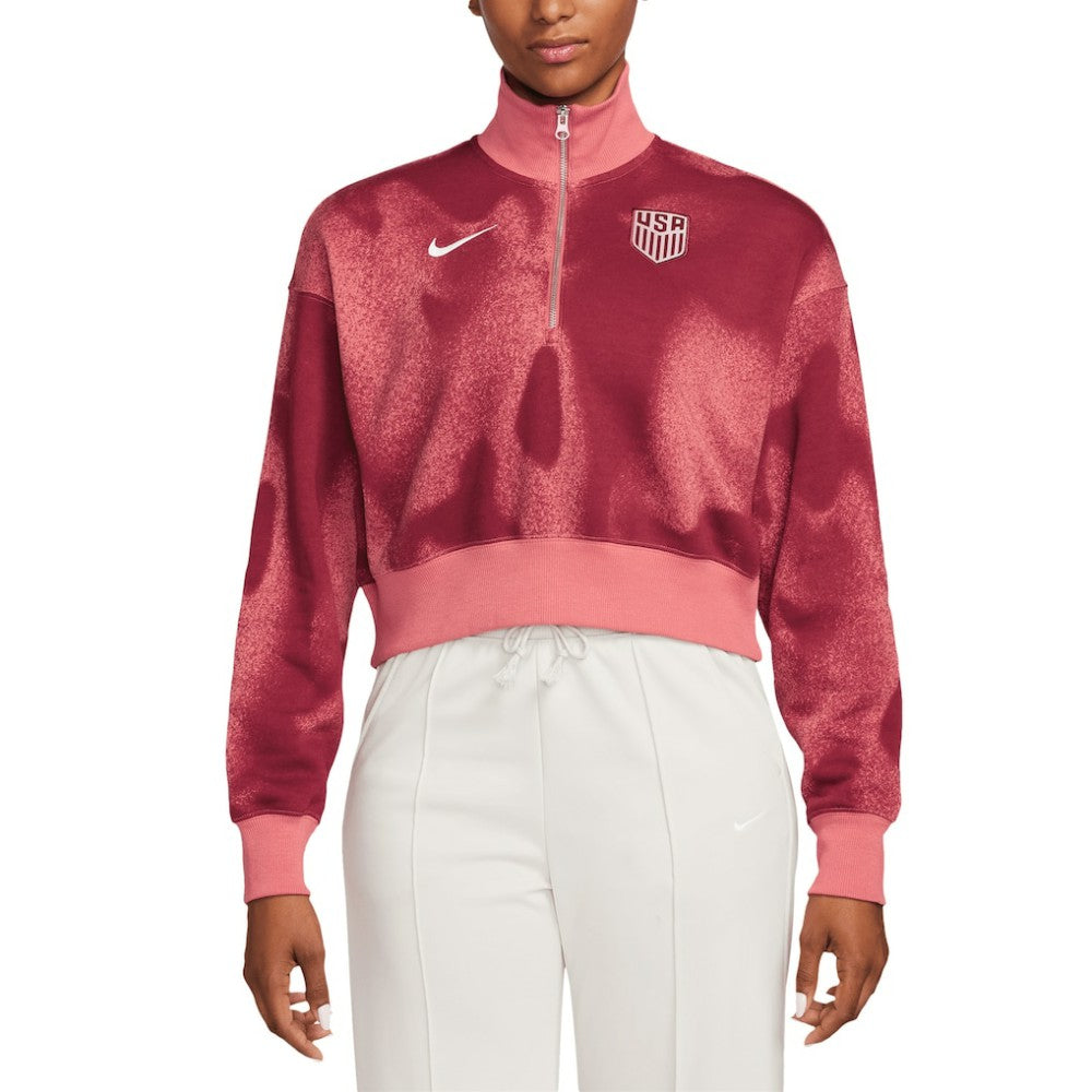 USMNT Women's Phoenix Fleece Cropped Quarter-Zip Jacket - Nike Pink
