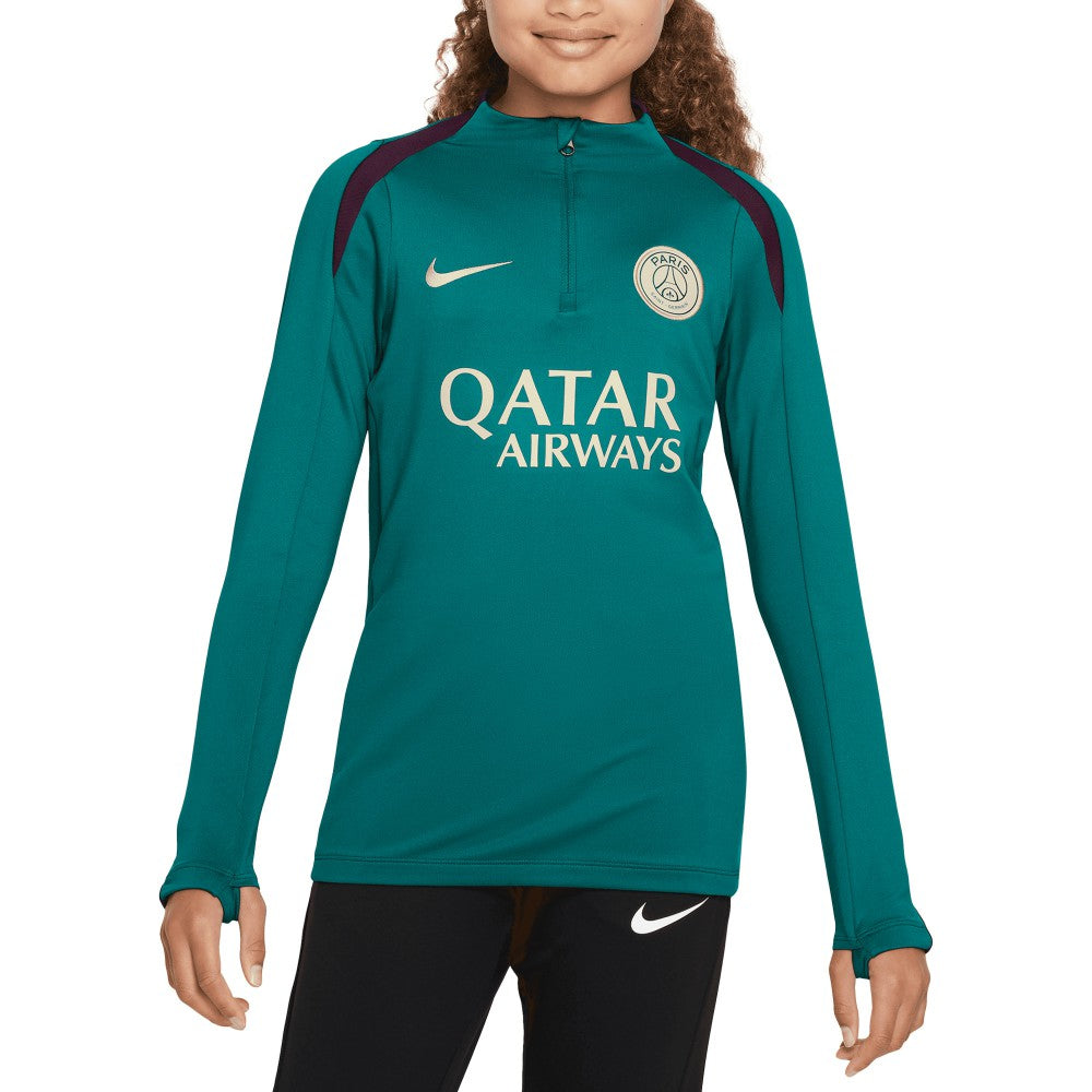 Paris Saint-Germain Youth 2024/25 Strike Drill Quarter-Zip Long Sleeve Performance Training Top - Nike Teal