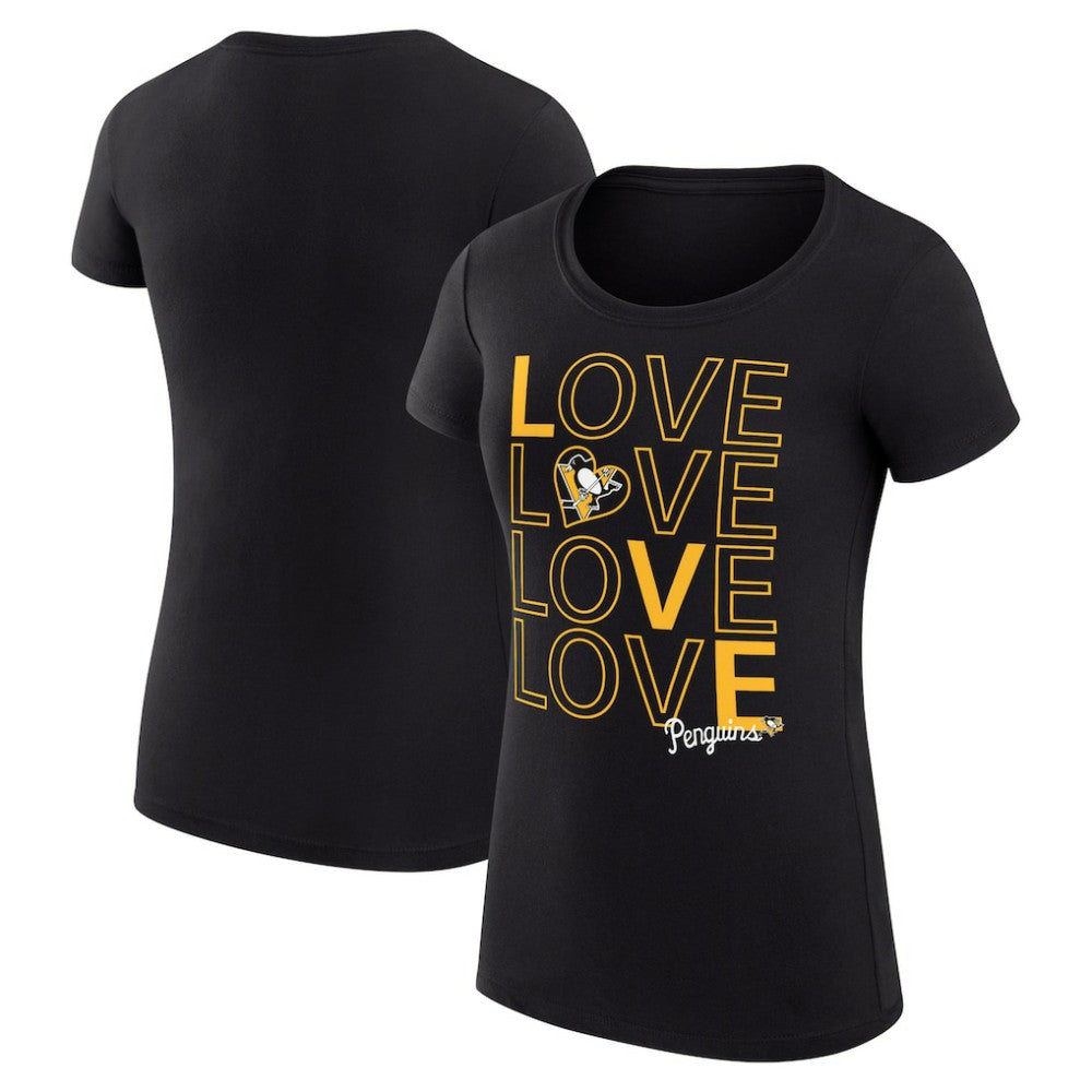 NHL Black Pittsburgh Penguins G-III 4Her by Carl Banks Women's Super-Slim Fit Lightweight Hockey Love T-Shirt