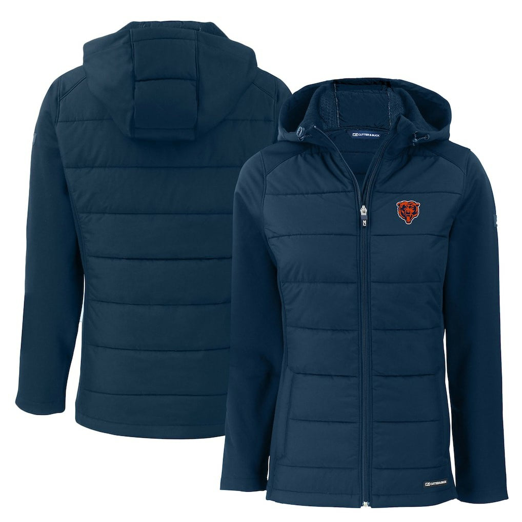 Cutter & Buck Women's Throwback Evoke Hybrid Eco Softshell Recycled Full-Zip Hoodie Jacket - Chicago Bears