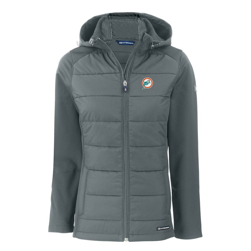 Cutter & Buck Women's Throwback Evoke Hybrid Eco Softshell Recycled Full-Zip Hoodie Jacket - Miami Dolphins