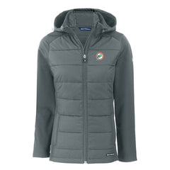 Cutter & Buck Women's Throwback Evoke Hybrid Eco Softshell Recycled Full-Zip Hoodie Jacket - Miami Dolphins