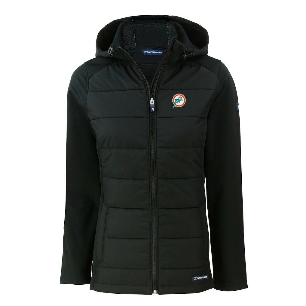 Cutter & Buck Women's Throwback Evoke Hybrid Eco Softshell Recycled Full-Zip Hoodie Jacket - Miami Dolphins