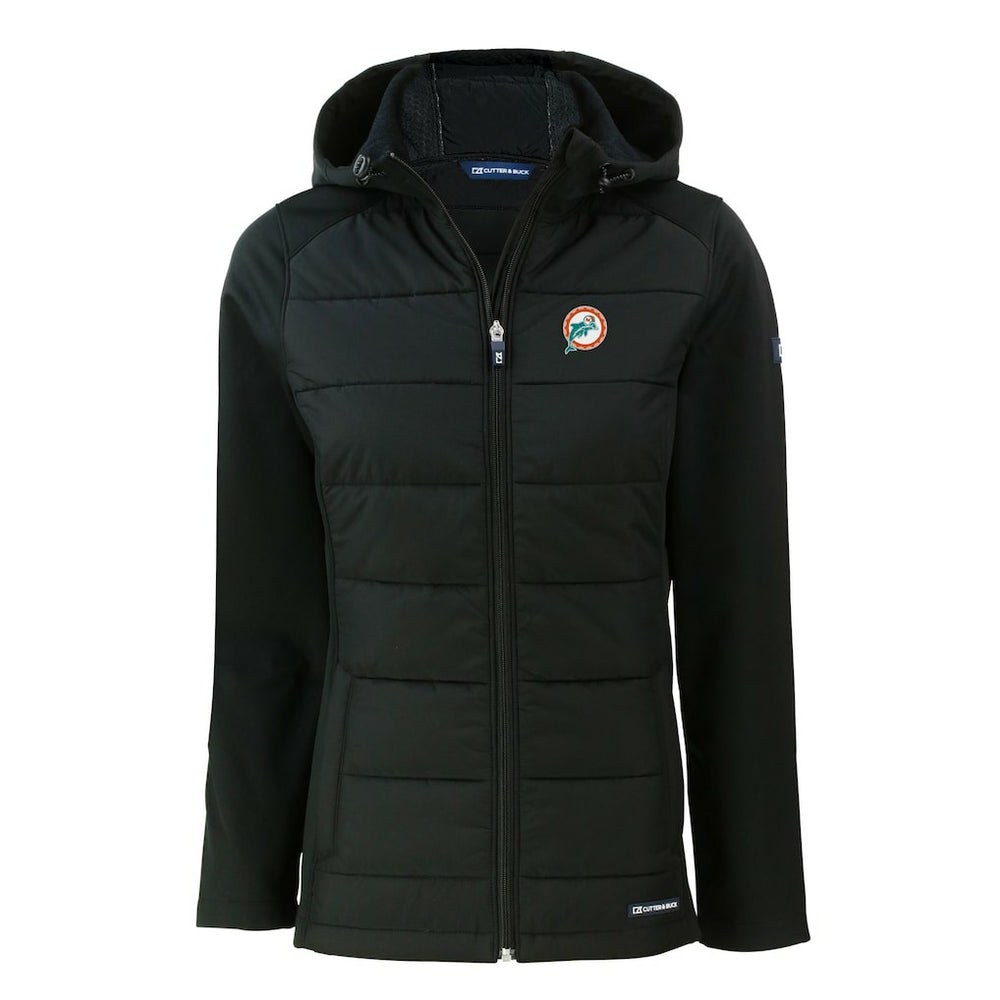 Cutter & Buck Women's Throwback Evoke Hybrid Eco Softshell Recycled Full-Zip Hoodie Jacket - Miami Dolphins