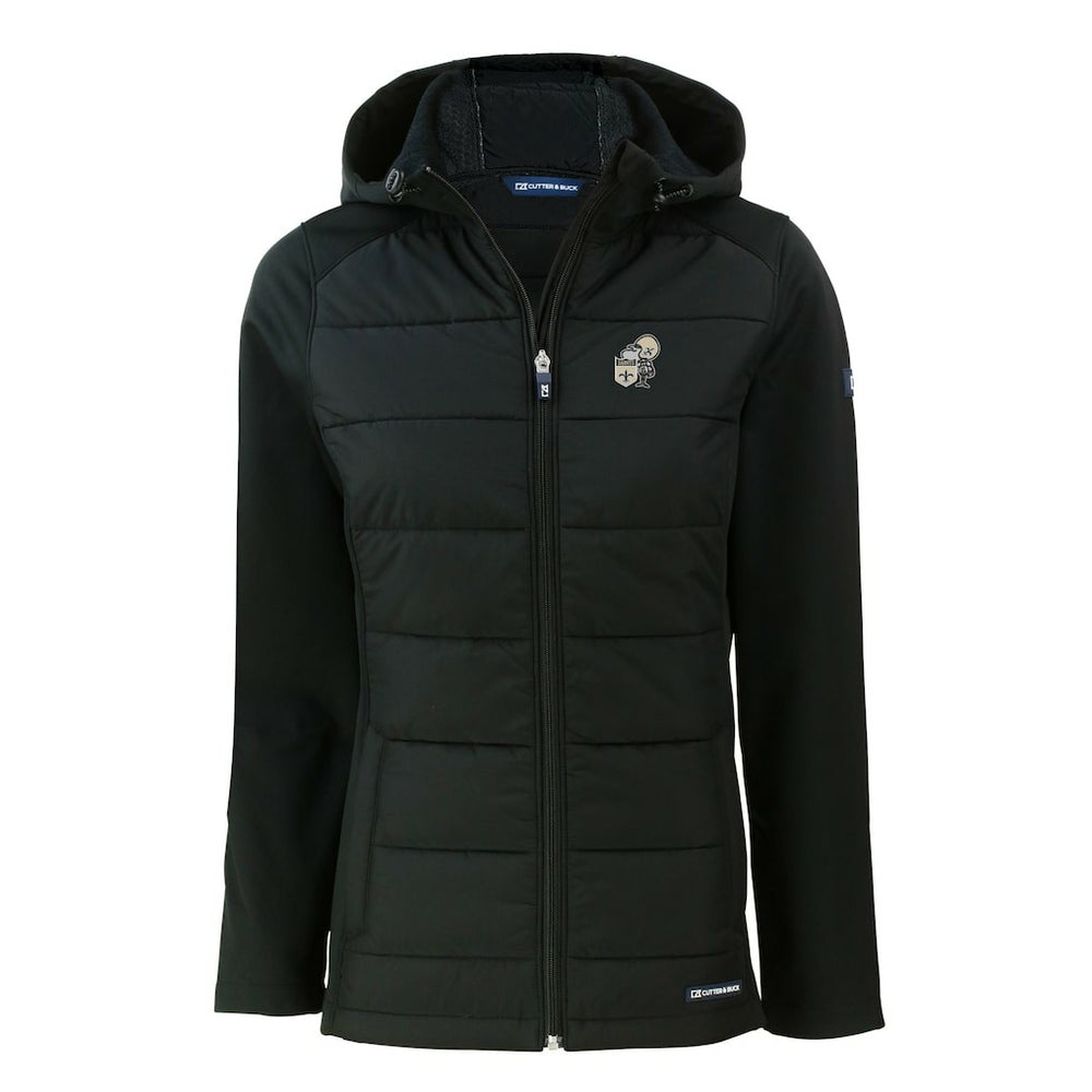 Cutter & Buck Women's Throwback Evoke Hybrid Eco Softshell Recycled Full-Zip Hoodie Jacket - New Orleans Saints