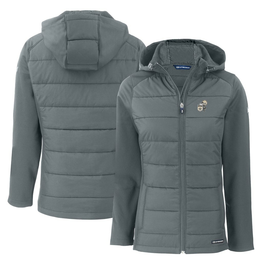 Cutter & Buck Women's Throwback Evoke Hybrid Eco Softshell Recycled Full-Zip Hoodie Jacket - New Orleans Saints