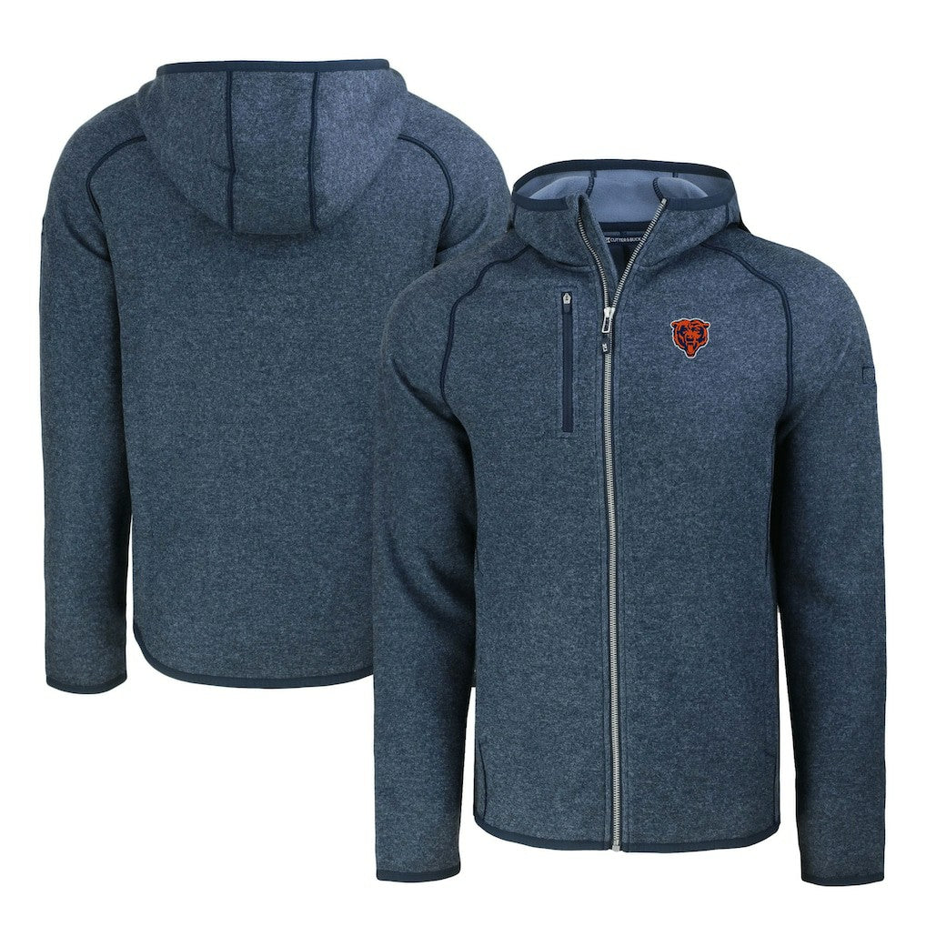 Cutter & Buck Throwback Mainsail Sweater-Knit Full-Zip Hoodie - Chicago Bears