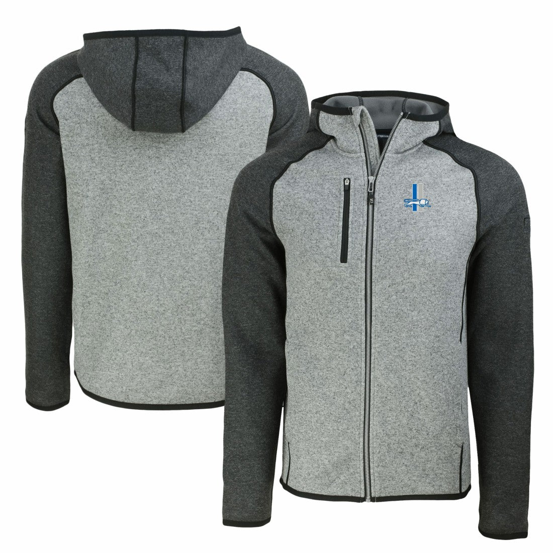 Cutter & Buck Throwback Mainsail Sweater-Knit Full-Zip Hoodie - Detroit Lions