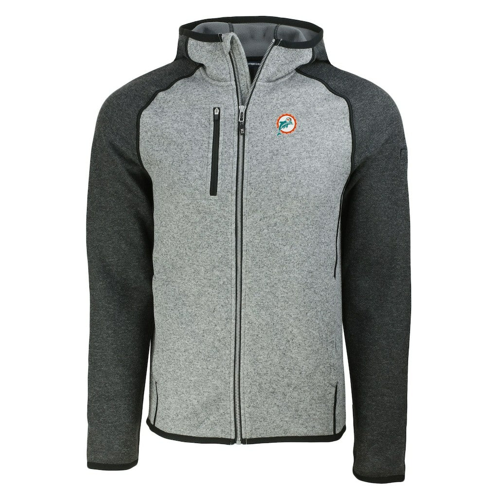 Cutter & Buck Throwback Mainsail Sweater-Knit Full-Zip Hoodie - Miami Dolphins