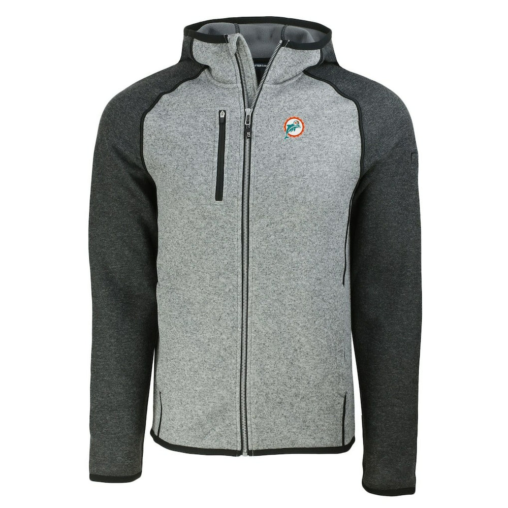 Cutter & Buck Throwback Mainsail Sweater-Knit Full-Zip Hoodie - Miami Dolphins