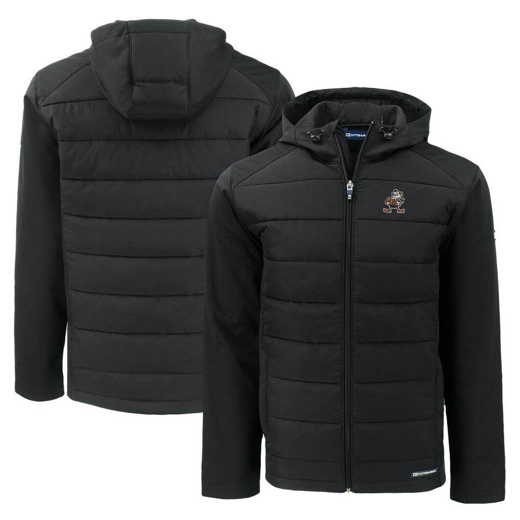 Cutter & Buck Throwback Evoke Hybrid Eco Softshell Recycled Full-Zip Hoodie Jacket - Cleveland Browns