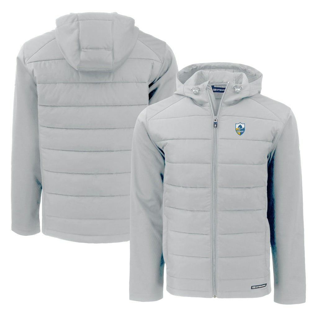 Cutter & Buck Throwback Evoke Hybrid Eco Softshell Recycled Full-Zip Hoodie Jacket - Los Angeles Chargers