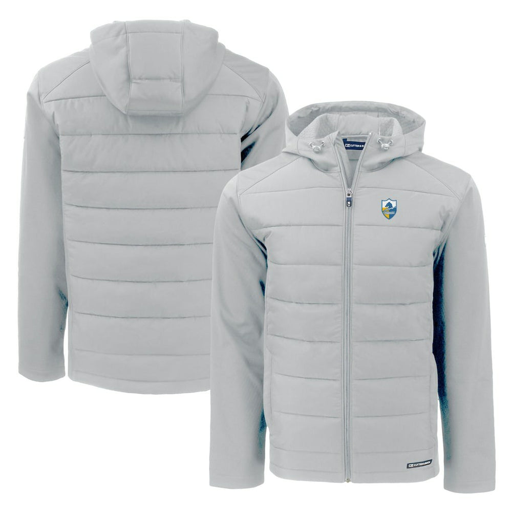 Cutter & Buck Throwback Evoke Hybrid Eco Softshell Recycled Full-Zip Hoodie Jacket - Los Angeles Chargers