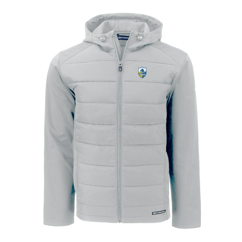 Cutter & Buck Throwback Evoke Hybrid Eco Softshell Recycled Full-Zip Hoodie Jacket - Los Angeles Chargers