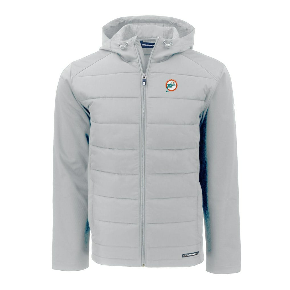 Cutter & Buck Throwback Evoke Hybrid Eco Softshell Recycled Full-Zip Hoodie Jacket - Miami Dolphins