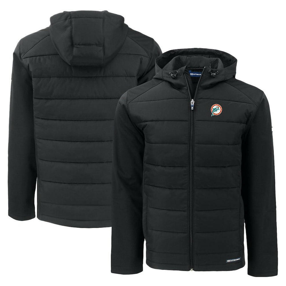 Cutter & Buck Throwback Evoke Hybrid Eco Softshell Recycled Full-Zip Hoodie Jacket - Miami Dolphins