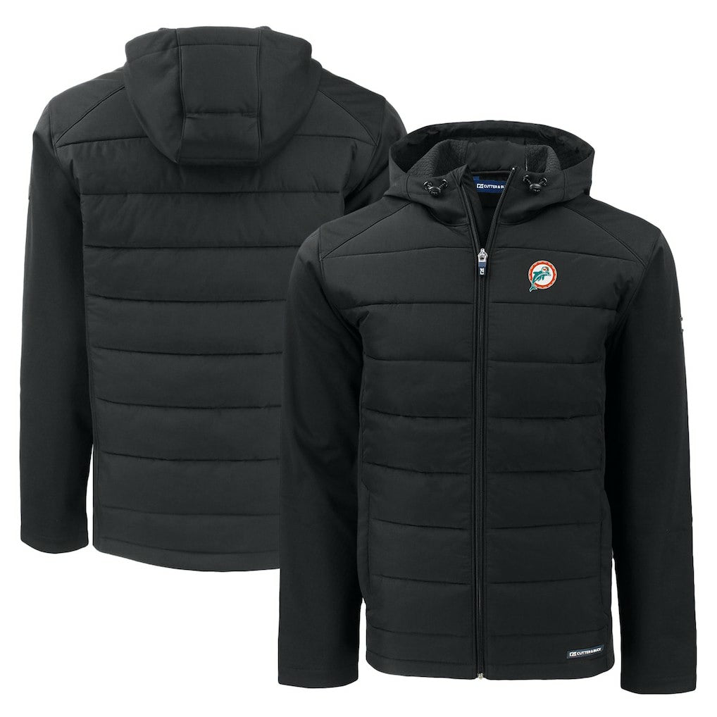 Cutter & Buck Throwback Evoke Hybrid Eco Softshell Recycled Full-Zip Hoodie Jacket - Miami Dolphins
