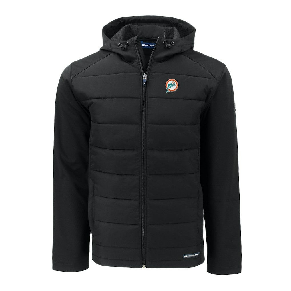 Cutter & Buck Throwback Evoke Hybrid Eco Softshell Recycled Full-Zip Hoodie Jacket - Miami Dolphins
