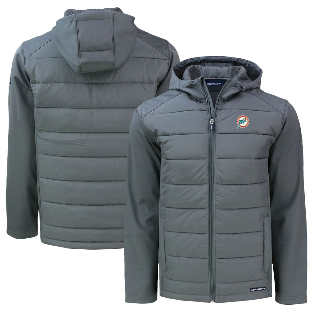 Cutter & Buck Throwback Big & Tall Evoke Hybrid Eco Softshell Recycled Full-Zip Hoodie - Miami Dolphins