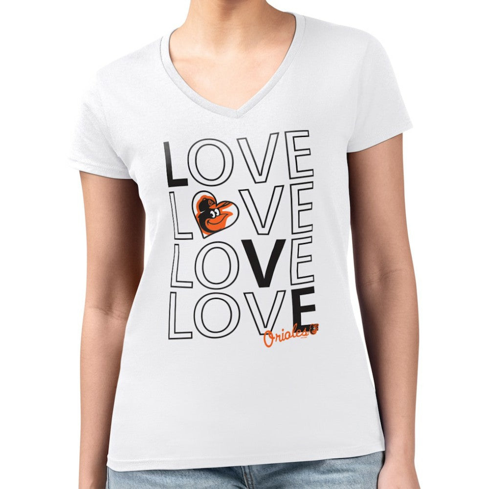 MLB Baltimore Orioles G-III 4Her by Carl Banks Women's Super-Slim Fit Lightweight Love Graphic Team V-Neck T-Shirt