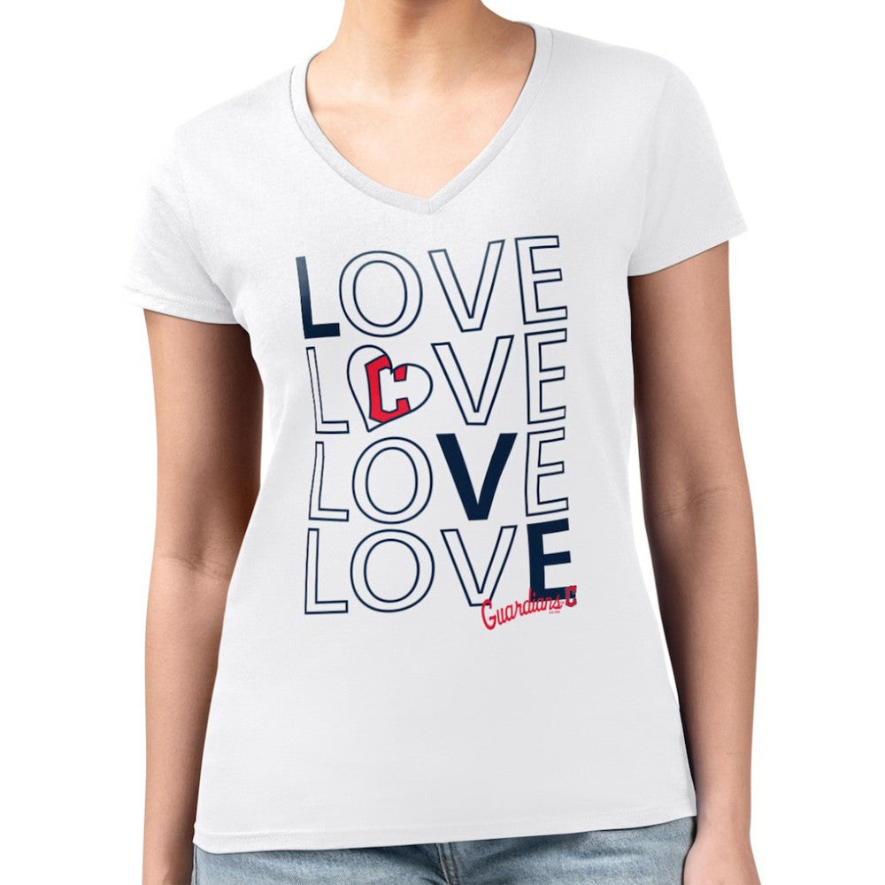 MLB Cleveland Guardians G-III 4Her by Carl Banks Women's Super-Slim Fit Lightweight Love Graphic Team V-Neck T-Shirt