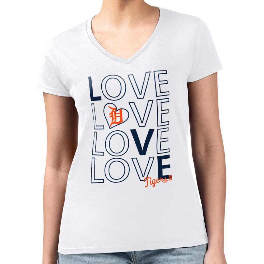 MLB Detroit Tigers G-III 4Her by Carl Banks Women's Super-Slim Fit Lightweight Love Graphic Team V-Neck T-Shirt