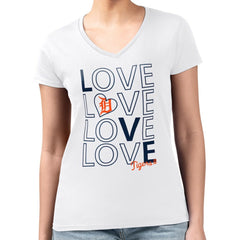 MLB Detroit Tigers G-III 4Her by Carl Banks Women's Super-Slim Fit Lightweight Love Graphic Team V-Neck T-Shirt