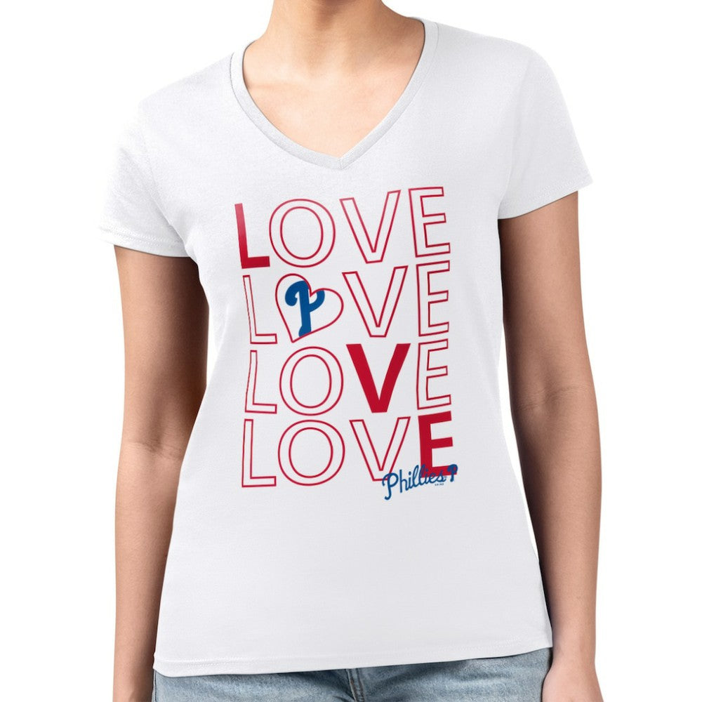 MLB Philadelphia Phillies G-III 4Her by Carl Banks Women's Super-Slim Fit Lightweight Love Graphic Team V-Neck T-Shirt