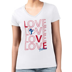 MLB Philadelphia Phillies G-III 4Her by Carl Banks Women's Super-Slim Fit Lightweight Love Graphic Team V-Neck T-Shirt