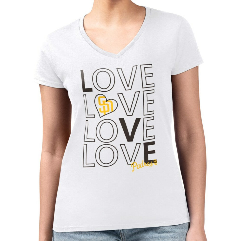MLB San Diego Padres G-III 4Her by Carl Banks Women's Super-Slim Fit Lightweight Love Graphic Team V-Neck T-Shirt