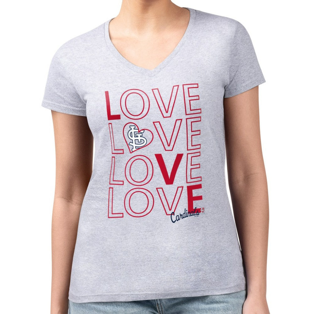 MLB St. Louis Cardinals G-III 4Her by Carl Banks Women's Super-Slim Fit Lightweight Love Graphic Team V-Neck T-Shirt