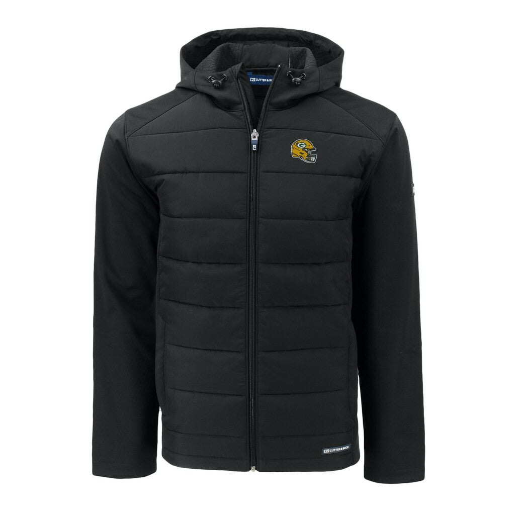 Cutter & Buck Helmet Evoke Hybrid Eco Softshell Recycled Full-Zip Hoodie Jacket - Green Bay Packers