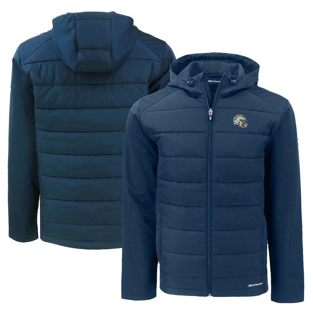 Cutter & Buck Helmet Evoke Hybrid Eco Softshell Recycled Full-Zip Hoodie Jacket - Los Angeles Chargers