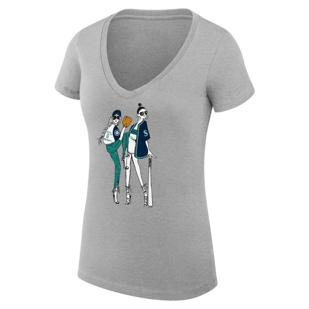 MLB Seattle Mariners G-III 4Her by Carl Banks Women's Super-Slim Fit Lightweight Baseball V-Neck T-Shirt