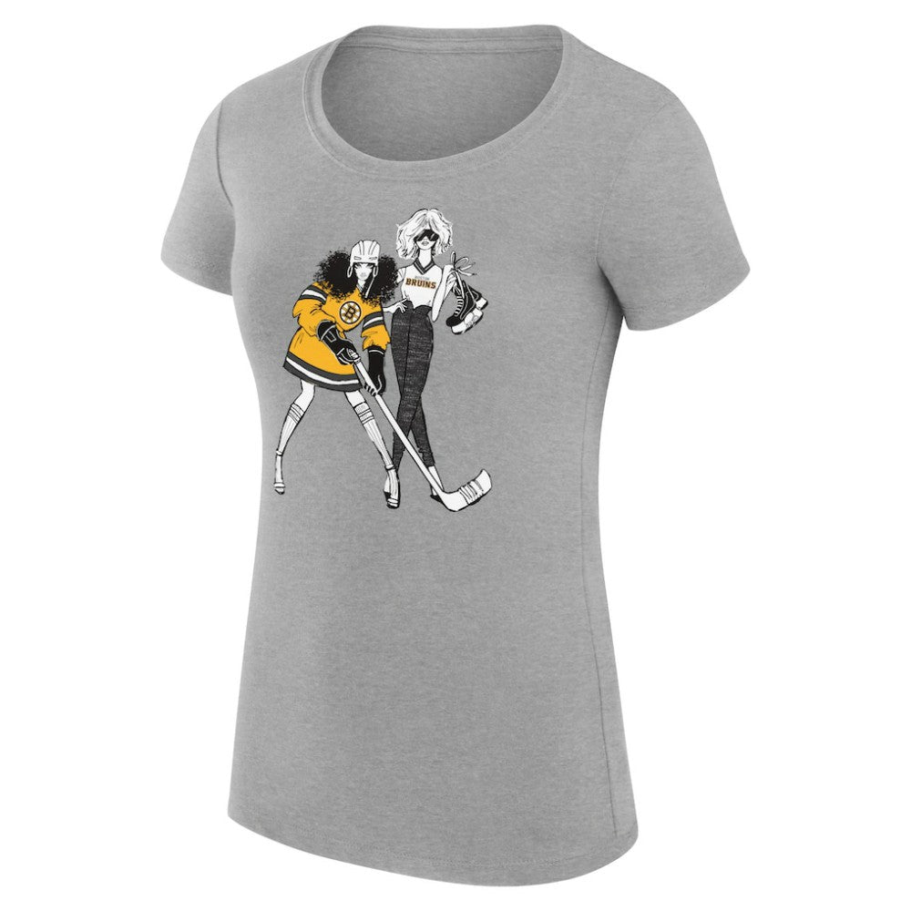 NHL Heather Gray Boston Bruins G-III 4Her by Carl Banks Women's Super-Slim Fit Lightweight Hockey Girls T-Shirt