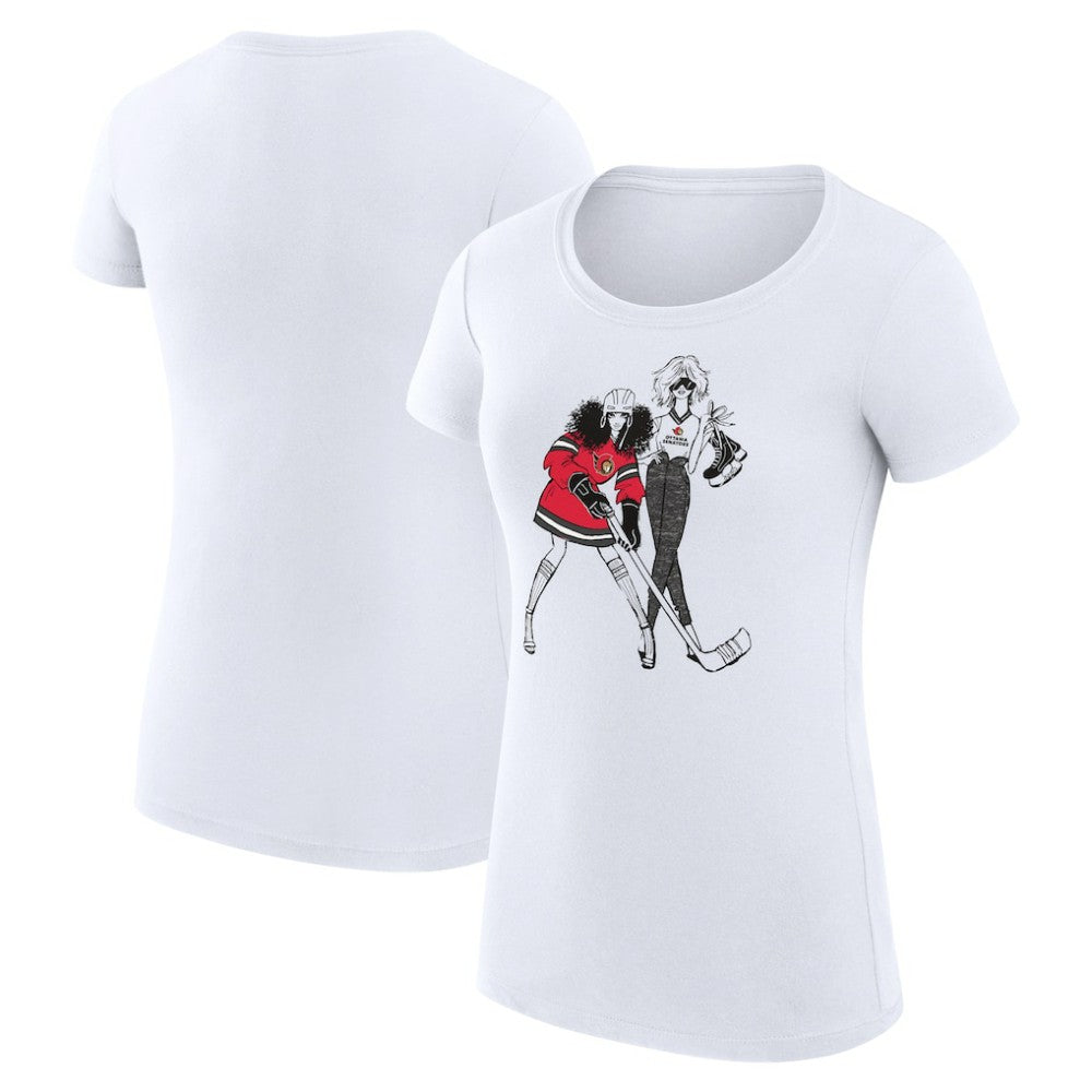 NHL White Ottawa Senators G-III 4Her by Carl Banks Women's Super-Slim Fit Lightweight Hockey Girls T-Shirt