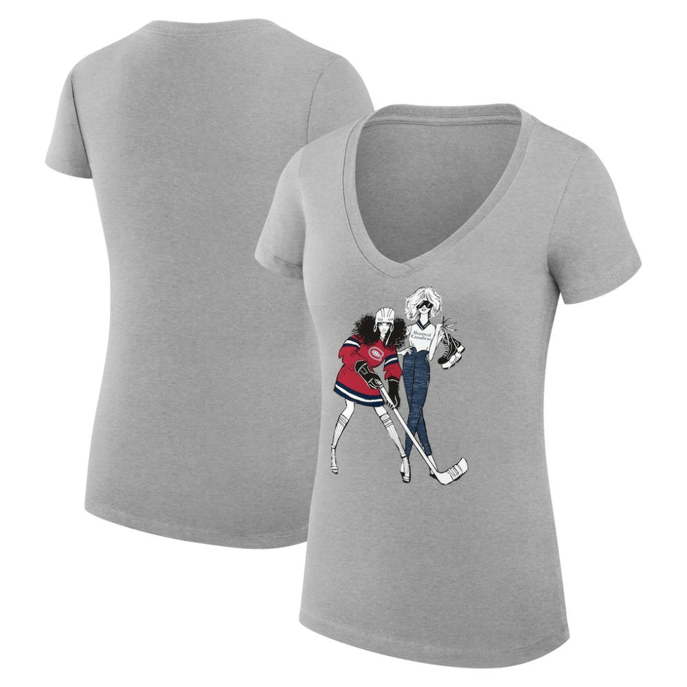 NHL Heather Gray Montreal Canadiens G-III 4Her by Carl Banks Women's Super-Slim Fit Lightweight Hockey Girls V-Neck T-Shirt