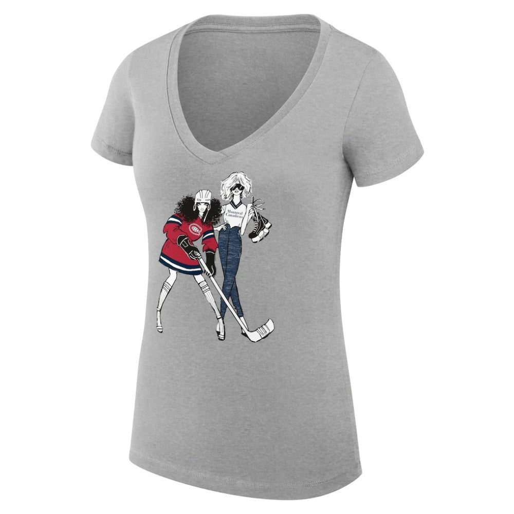 NHL Heather Gray Montreal Canadiens G-III 4Her by Carl Banks Women's Super-Slim Fit Lightweight Hockey Girls V-Neck T-Shirt