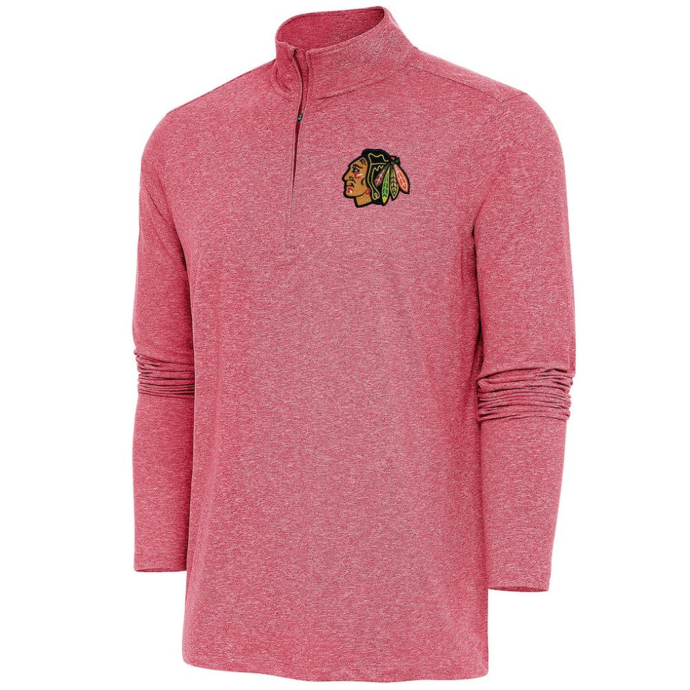 NHL Heather Red Chicago Blackhawks Antigua Hunk Quarter-Zip Pullover Top