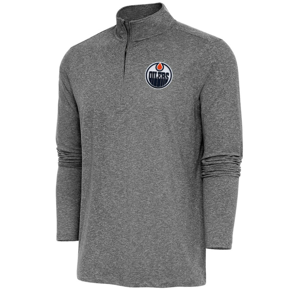 NHL Heather Black Edmonton Oilers Antigua Hunk Quarter-Zip Pullover Top