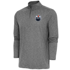 NHL Heather Black Edmonton Oilers Antigua Hunk Quarter-Zip Pullover Top