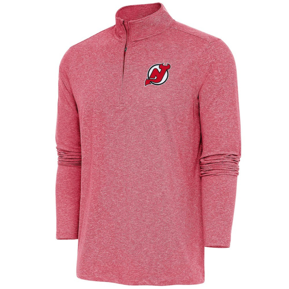 NHL Heather Red New Jersey Devils Antigua Hunk Quarter-Zip Pullover Top
